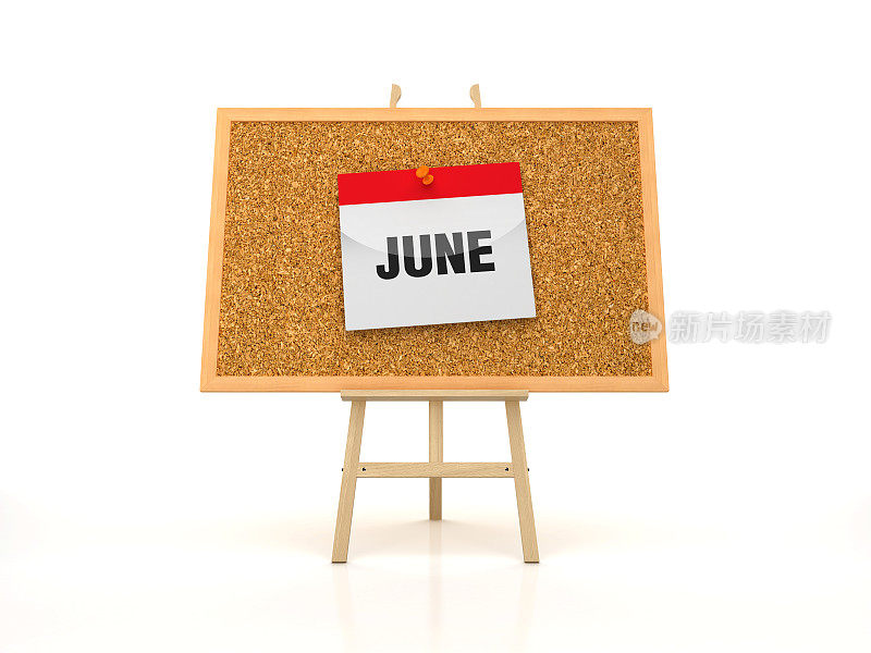 画架与六月日历在木板框架- 3D渲染